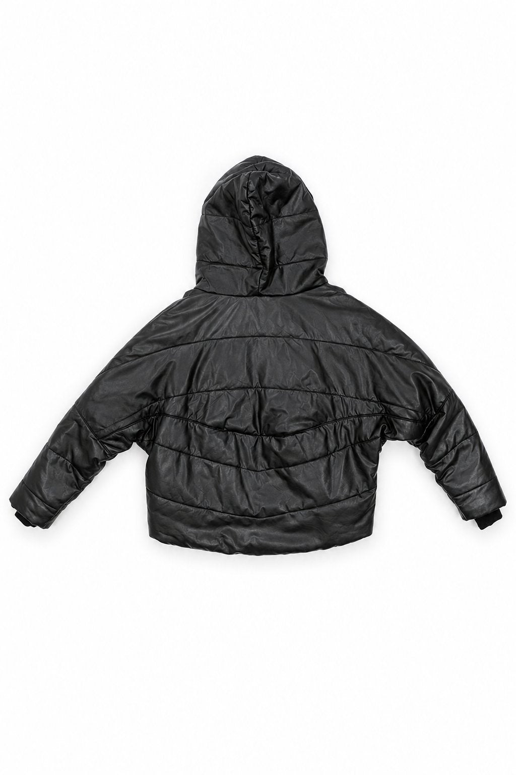 Cropped leather puffer jacket — back flat lay