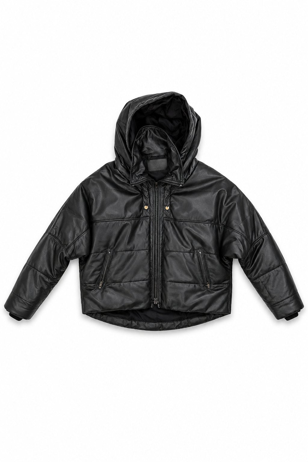 Cropped Leather Puffer Jacket — front flat lay