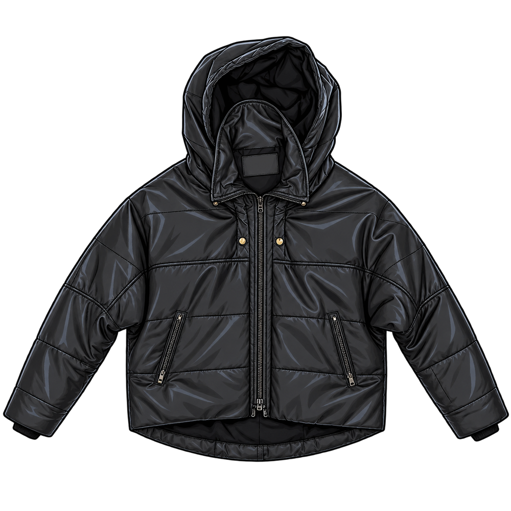 Cropped Leather Puffer Jacket