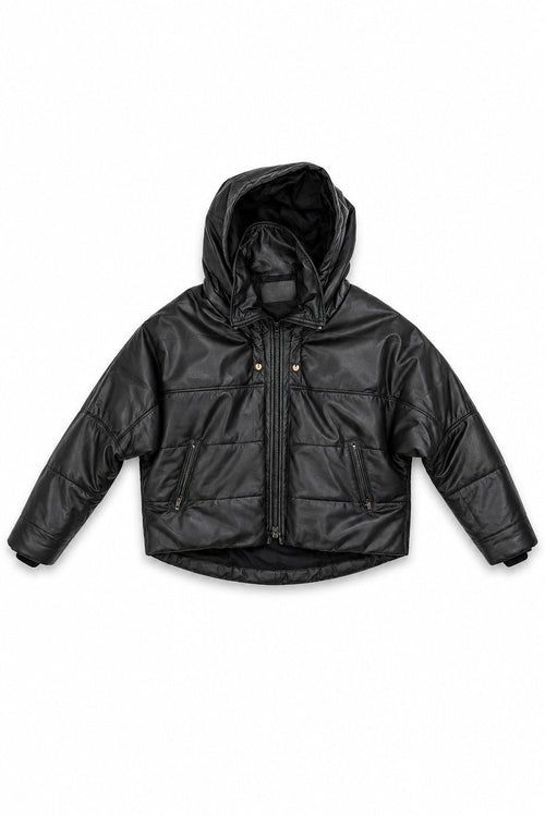 Cropped Leather Puffer Jacket — front flat lay