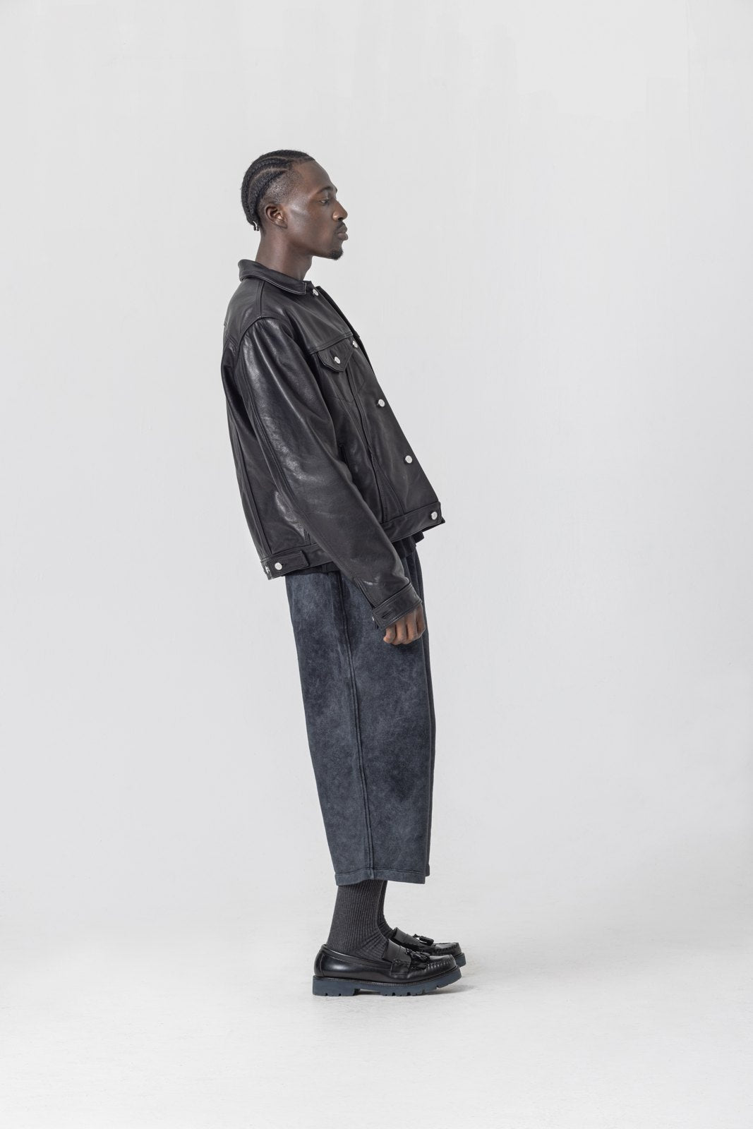 Leather Trucker Jacket — on-body photograph